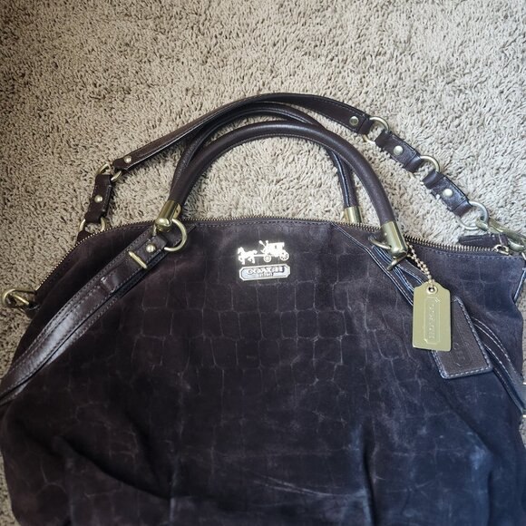 Coach Brown Suede slouchy hard bottom shoulder bag with top handles - Picture 6 of 7